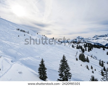 The Aravis range in the winter. Torraz, La Giettaz, Savoie, France.