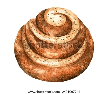 Sweet cinnamon bun. Watercolor pastries. Hand drawn illustration for bakery or cafe isolated on white background