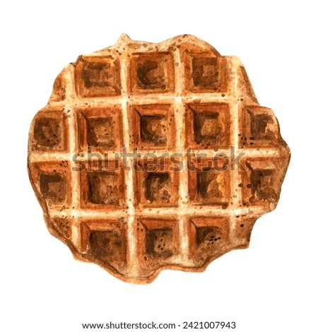 Watercolor waffle. Hand drawn illustration of pastry isolated on white background. Baking drawing for cafe menu, label and packaging design. 
