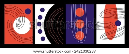 Creative minimalist abstract art painting on a background of colored circles and ellipses and a hand-drawn Scribble Circle doodle. Design for wall decoration, postcard, poster or brochure.
