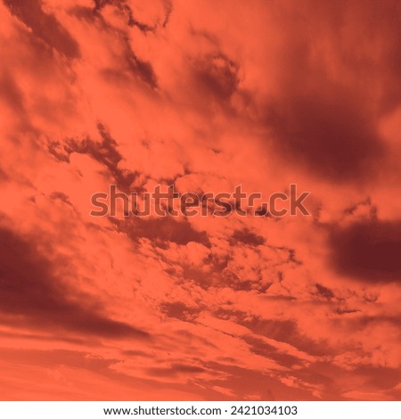 Dramatic heaven with clouds, natural background for text, red and orange color