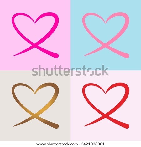 Set of magenta, pink, gold and red love, a hand drawn symbol of heart