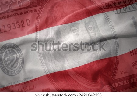 waving colorful national flag of austria on a american dollar money background. finance concept.