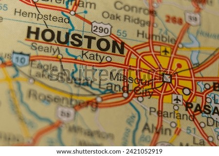 Houston city map with road network close up