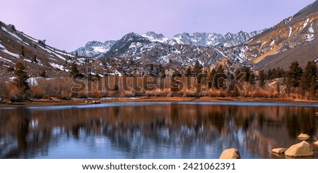 Panoramic landscape of sierra mountains near Sabrina lake ,Bishop California in twilight