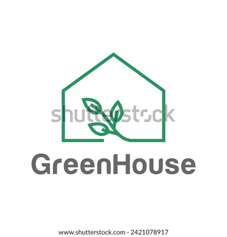 leaves and house for eco green home farm plant cultivation logo design