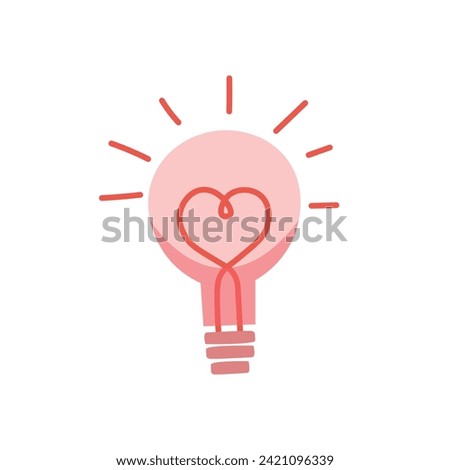 Heart light bulb vector in cartoon style. Element for Valentine's day concept. Love icon. Doodles clip art in cartoon style. Happy Valentine's day.