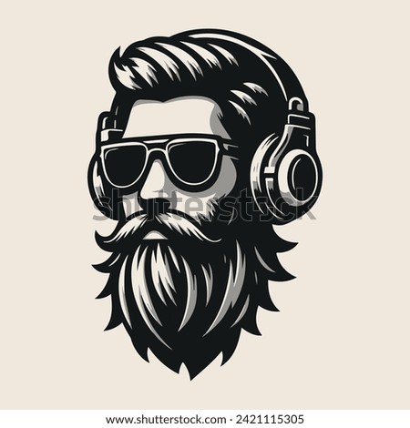 bearded man with headphone logo
