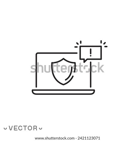 threat detection response icon, cyber security, attack caution cloud, thin line symbol isolated on white background, editable stroke eps 10 vector illustration Royalty-Free Stock Photo #2421123071