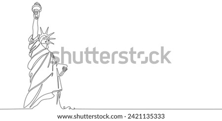 Continuous one line drawing of american symbol statue of liberty. Linear stylized Royalty-Free Stock Photo #2421135333