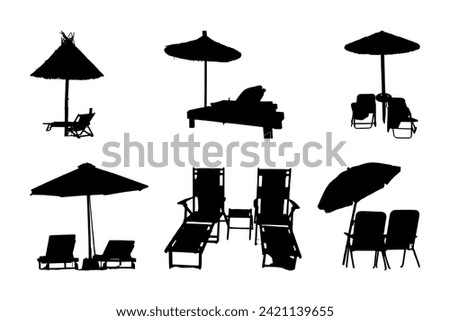 Beach chair silhouette vector suitable for various designs related to summer, vacation, holiday, travel, tourism, tropical, relaxation, resort, umbrella, recreation, outdoor and seaside themes. 