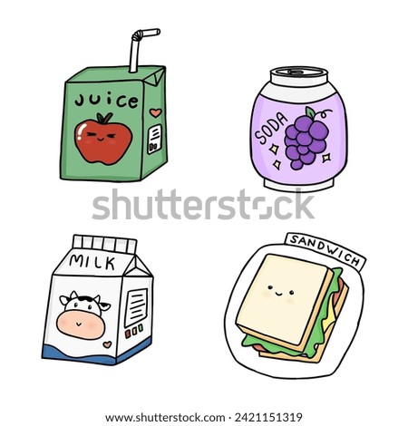 cute kawaii snack drink illustration