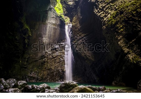 Travel to the Kozjak Waterfall in Slovenia Royalty-Free Stock Photo #2421153645