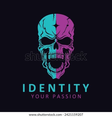 Stylized human skull logo design. The human skull is a powerful symbol of life and death, wisdom, nonconformity and free-thinking.