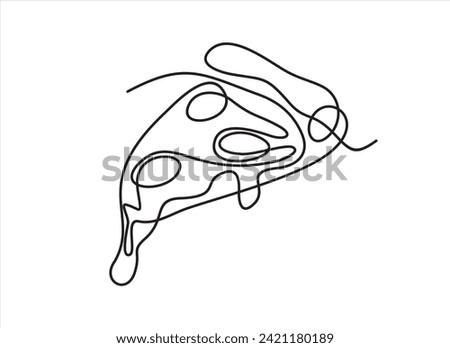 One single line drawing fresh Italian pizza logo vector graphic illustration. Fast food pizzeria Italy cafe menu and restaurant badge concept. Modern continuous line draw design street food logotype