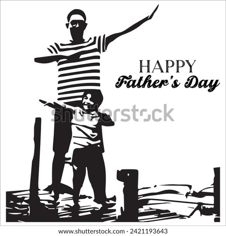 Happy fathers day, dad and son beautiful silhouette sunset scene poster design.