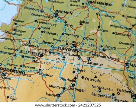 Map of Hannover, capital of Lower Saxony, Germany Royalty-Free Stock Photo #2421207525