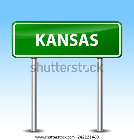 Illustration of kansas green metal road sign