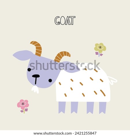 Farm animals cards. agriculture animals vector set for educational kids cards. illustrations cat, cow, goose, bees, goat, dog, horse, sheep, pig, chicken, beehive in hand draw style