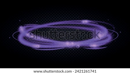 Luminous rings of fire. Violet bright ring, graphic element for website. Flash on dark transparent background. Magic and sorcery, mystical aura concept. Isometric realistic vector illustration