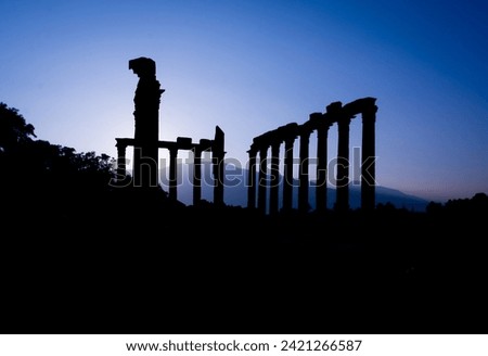 A silhoutte detail of an ancient temple of Euromos in Milas Turkey Royalty-Free Stock Photo #2421266587