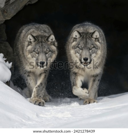 Two wolf walking on the snow