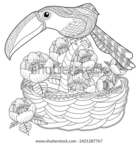 Art therapy coloring page. Coloring book antistress for children and adults. Birds and flowers hand drawn in vintage style . Ideal for those who want to feel more connected to nature.

