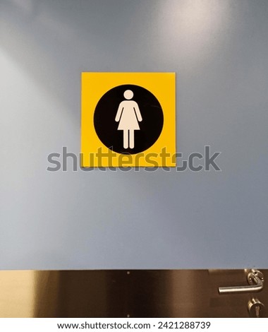 Female toilet sign on the wall of the building, closeup of photo