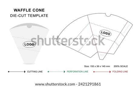 Waffle cone die cut template or Cone ice cream holder keyline Royalty-Free Stock Photo #2421291861