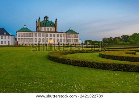 Sunset view of Fredensborg Slot palace in Denmark.