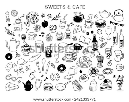 Cafe and sweets Line drawing illustration.