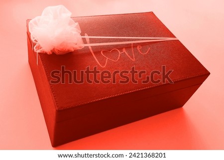 Beautiful object, gift box for in love, Valentine gift with beautiful decoration, red photo