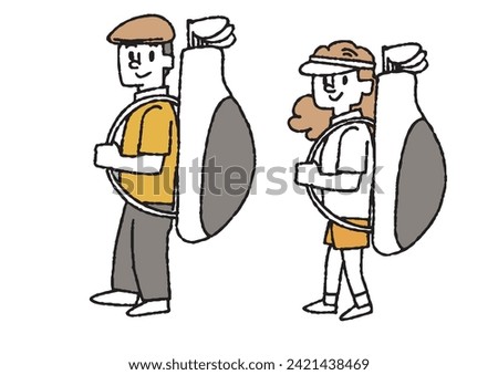 Clip art set of man and woman carrying golf bag