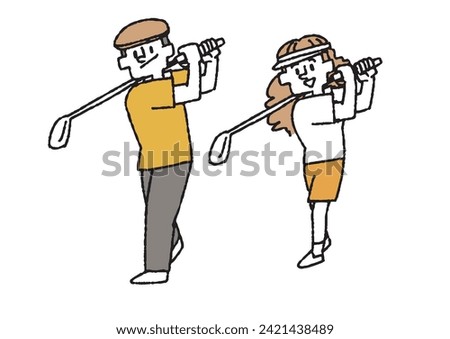 Clip art set of man and woman swinging golf