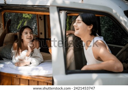 Portrait of a caucasian couple loving at home or hotel room together laughing and having fun. Happiness and joyful expression man and a woman Lovers celebrating Valentine's Day.