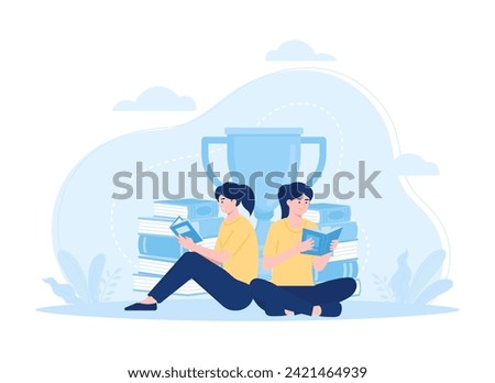 two women learn to read a book trending concept flat illustration