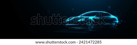 Electric car. EV. Technology and transportation concept. Low poly wireframe, lines. Illustration vector