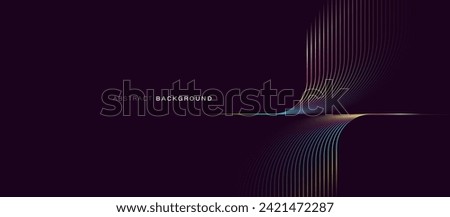 Abstract background with glowing geometric curve lines. Modern minimal trendy shiny colorful lines pattern. Vector illustration Royalty-Free Stock Photo #2421472287