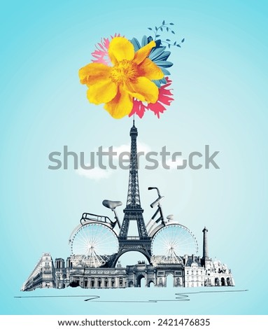 Contemporary design art collage about Paris. Fashion vintage style. Travel, Vacation concept Royalty-Free Stock Photo #2421476835