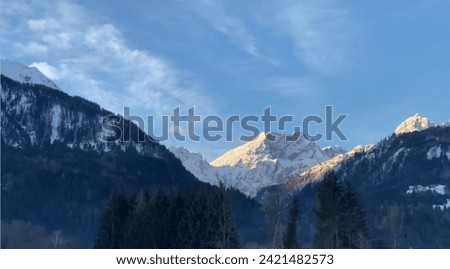 Beautiful mountain picture blue sky and trees 