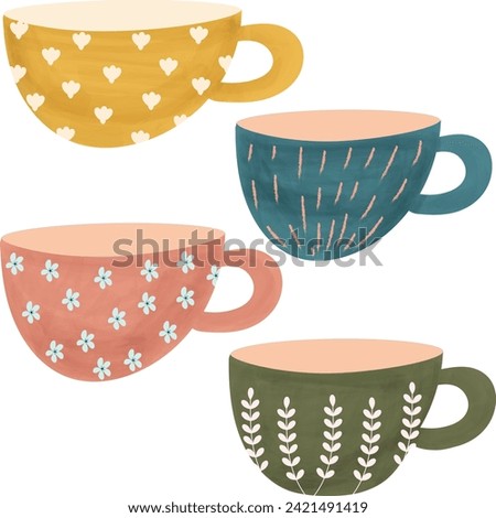 set of tea cups watercolor hand drawn elements clipart vector illustration for decoration invitation greeting birthday party celebration wedding card poster banner textiles wallpaper background