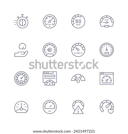 Speedometer icon set. Thin line icon. Editable stroke. Containing speedometer, slow, speedlimit, odometer, difficulty, speedtest, physicalwellbeing. Royalty-Free Stock Photo #2421497221