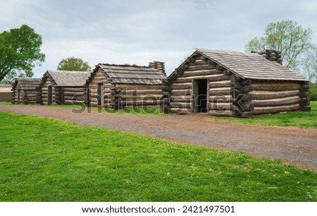 Historic Cabins at Valley Forge National Historical Park, Revolutionary War encampment, northwest of Philadelphia, in Pennsylvania, USA Royalty-Free Stock Photo #2421497501