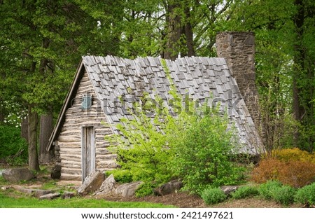 Historic Cabins at Valley Forge National Historical Park, Revolutionary War encampment, northwest of Philadelphia, in Pennsylvania, USA Royalty-Free Stock Photo #2421497621