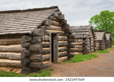 Historic Cabins at Valley Forge National Historical Park, Revolutionary War encampment, northwest of Philadelphia, in Pennsylvania, USA Royalty-Free Stock Photo #2421497669
