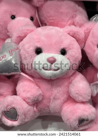 Couple pink Teddy Bear with written I love You with jointed hearts  cute Teddy love symbol for February valentines special presents