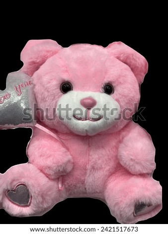 Couple pink Teddy Bear with written I love You with jointed hearts  cute Teddy love symbol for February valentines special presents black background