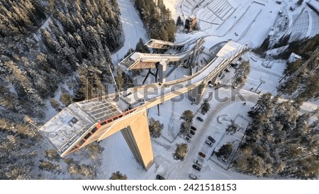 Bird's eye view of the ski jump in Lahti, Finland Royalty-Free Stock Photo #2421518153