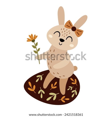Boho Easter bunny clipart. Happy Easter clip art in cartoon flat style, perfect for scrapbooking, stickers, tags, greeting cards, party invitations, decor. Vector illustration.