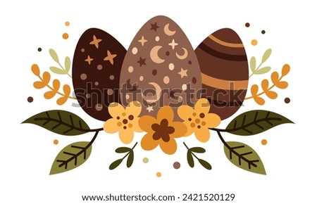 Boho Easter eggs clipart. Happy Easter clip art in cartoon flat style, perfect for scrapbooking, stickers, tags, greeting cards, party invitations, decor. Vector illustration.